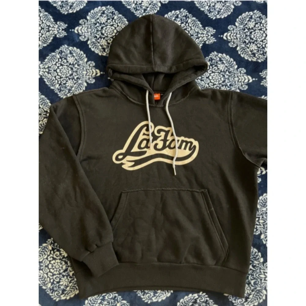 La Fam Amsterdam Logo Long Sleeve Cozy Hoodie Men's Size SMALL - BLACK